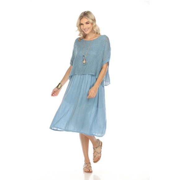 Denim Blue Cape style Dress with Netting Detail - Picture 1 of 4